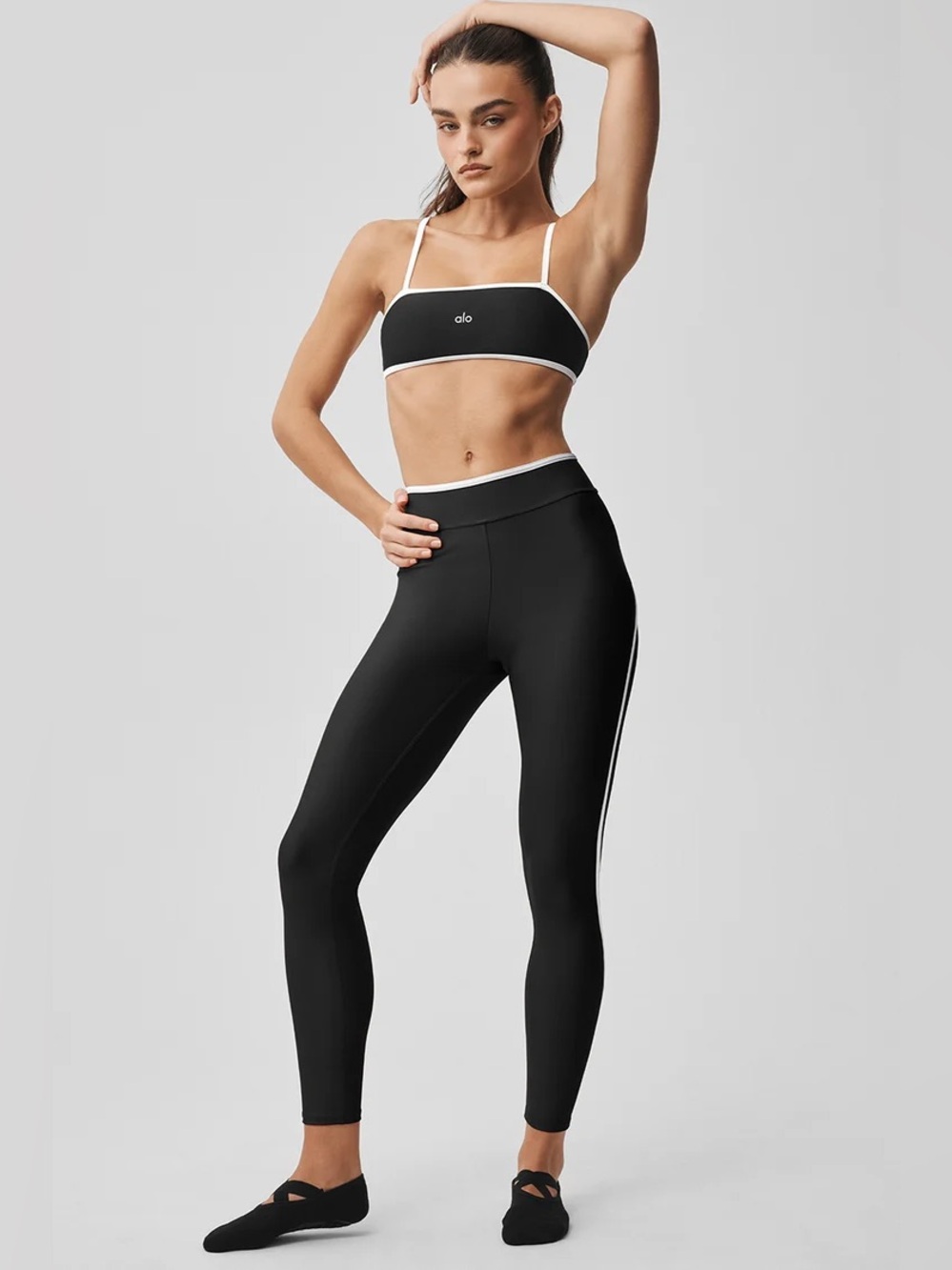 Alo Yoga Airlift High Waist Charger 7/8 Legging + Bra Set black/white